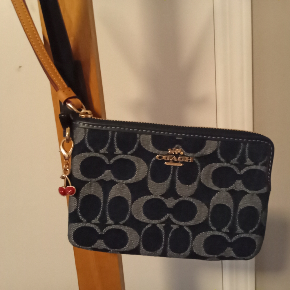 Coach Blue and Tan Signature Wristlet